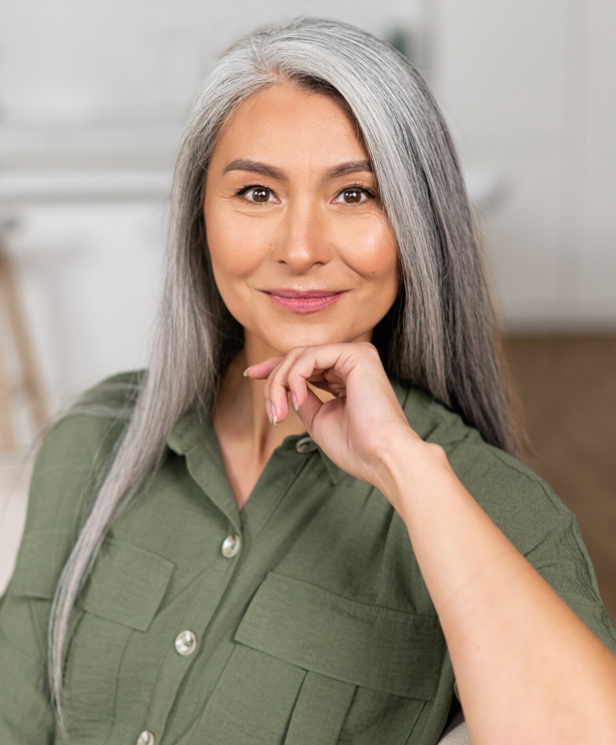 Petaluma microneedling model with grey hair